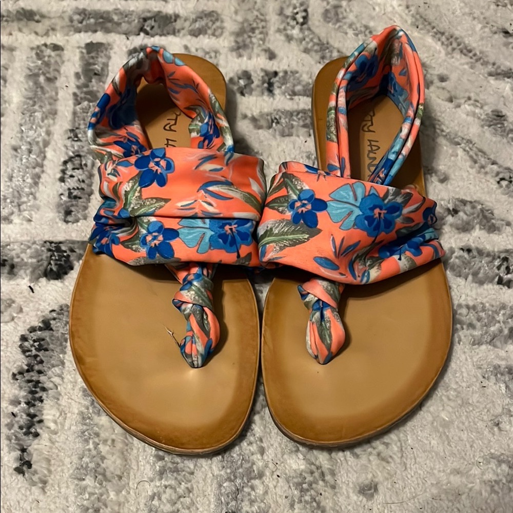 Floral Sandals with Blue and Orange Design